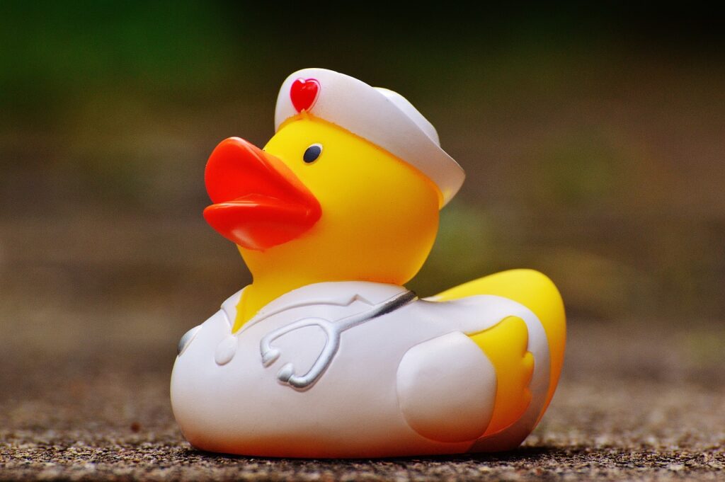 rubber duck, bath duck, nurse